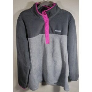Columbia Women's Gray Fleece Pullover Snap-Button Front XL Outdoor Sweatshirt